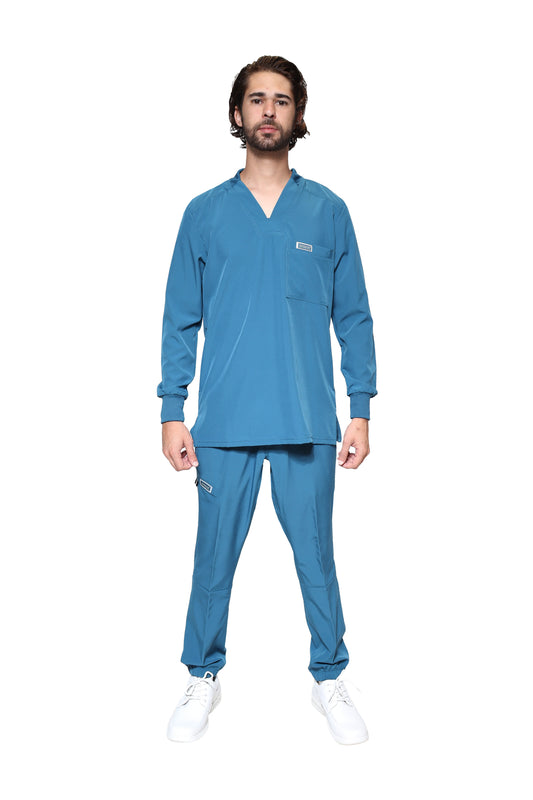 Conjunto SET Filipina MANGA LARGA y Pantalón JOGGER EA-03 REPELENTE A FLUIDOS-Color CARIBE HOMBRE-HASSAN Uniformes