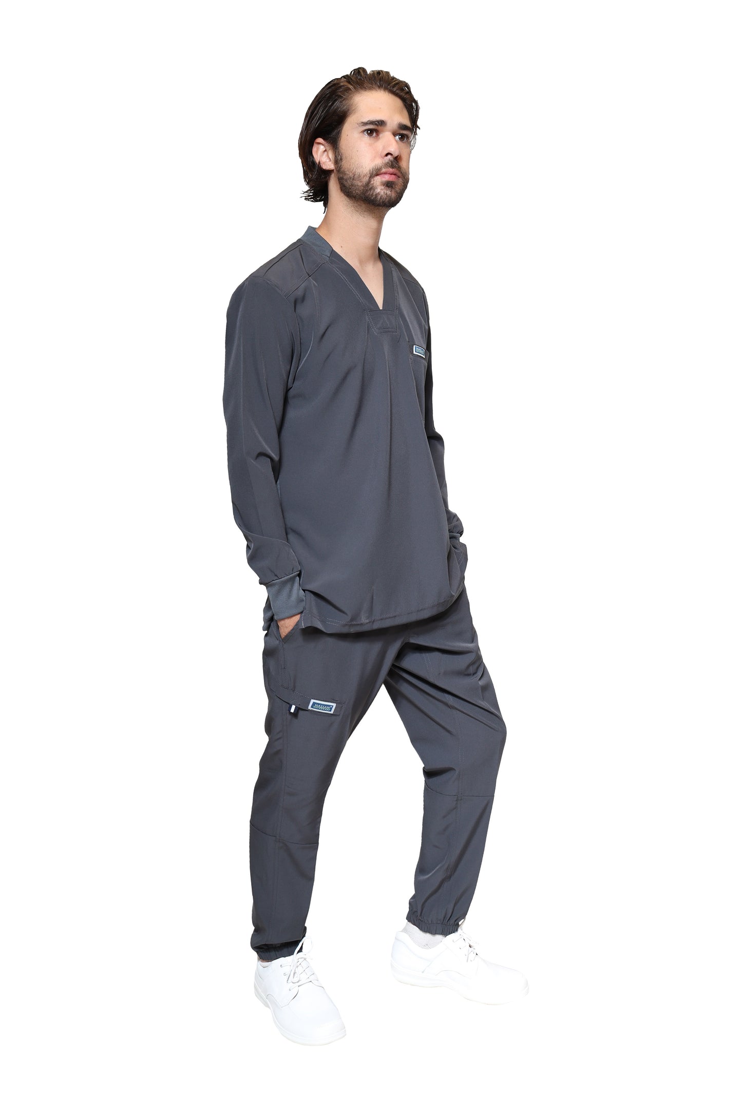 Conjunto SET Filipina MANGA LARGA y Pantalón JOGGER EA-03 REPELENTE A FLUIDOS-Color PEWTER HOMBRE-HASSAN Uniformes