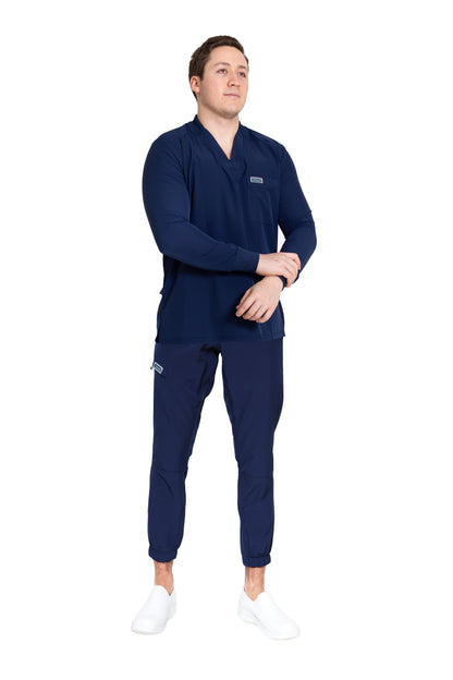 Conjunto SET Filipina MANGA LARGA y Pantalón JOGGER EA-03 REPELENTE A FLUIDOS-Color MARINO HOMBRE-HASSAN Uniformes