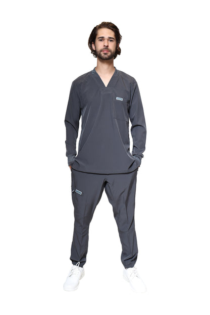 Conjunto SET Filipina MANGA LARGA y Pantalón JOGGER EA-03 REPELENTE A FLUIDOS-Color PEWTER HOMBRE-HASSAN Uniformes