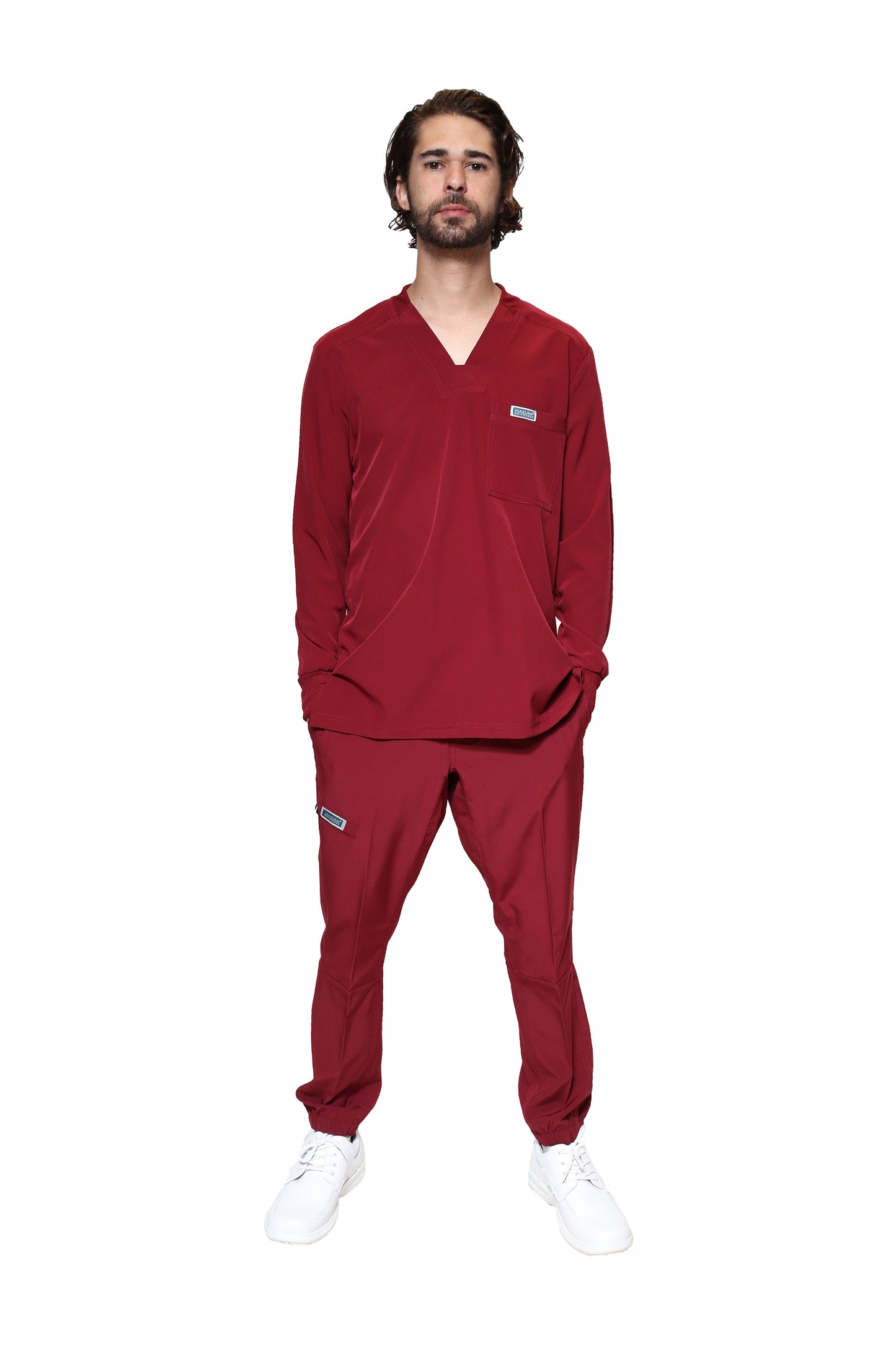 Conjunto SET Filipina MANGA LARGA y Pantalón JOGGER EA-03 REPELENTE A FLUIDOS-Color VINO HOMBRE-HASSAN Uniformes