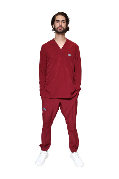 Conjunto SET Filipina MANGA LARGA y Pantalón JOGGER EA-03 REPELENTE A FLUIDOS-Color VINO HOMBRE-HASSAN Uniformes