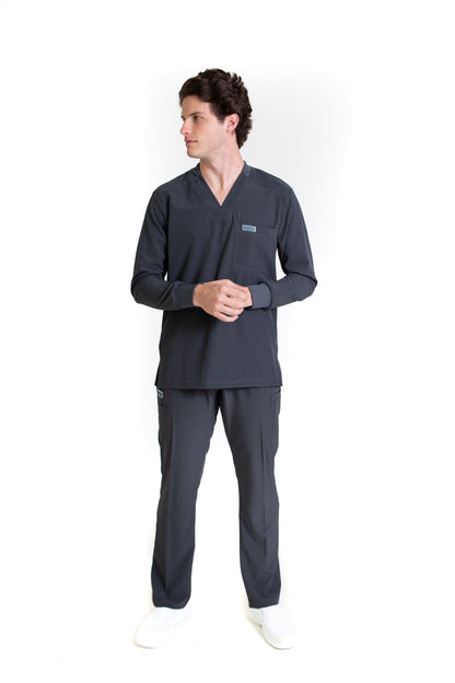 Conjunto SET Filipina MANGA LARGA y Pantalón EA-03 REPELENTE A FLUIDOS-Color PEWTER HOMBRE-HASSAN Uniformes