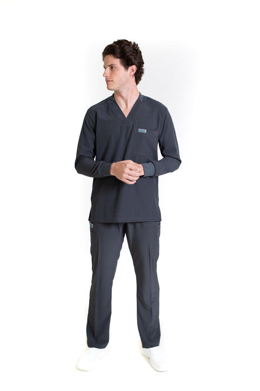 Conjunto SET Filipina MANGA LARGA y Pantalón EA-03 REPELENTE A FLUIDOS-Color PEWTER HOMBRE-HASSAN Uniformes