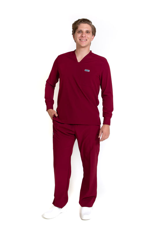 Conjunto SET Filipina MANGA LARGA y Pantalón EA-03 REPELENTE A FLUIDOS-Color VINO HOMBRE-HASSAN Uniformes