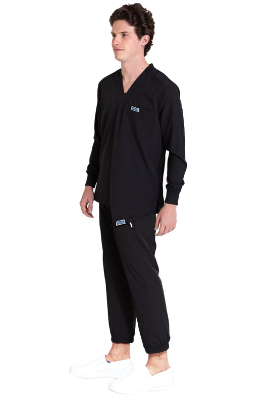 Conjunto SET Filipina MANGA LARGA y Pantalón JOGGER EA-03 REPELENTE A FLUIDOS-Color NEGRO HOMBRE-HASSAN Uniformes