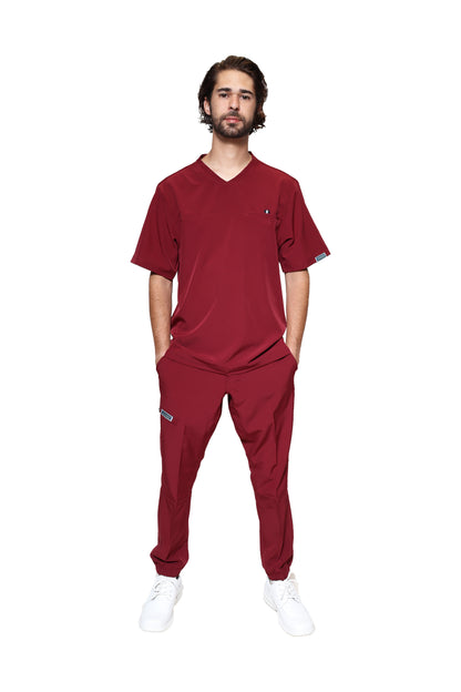 Conjunto SET Filipina y Pantalón JOGGER EA-04 REPELENTE A FLUIDOS-Color VINO HOMBRE-HASSAN Uniformes