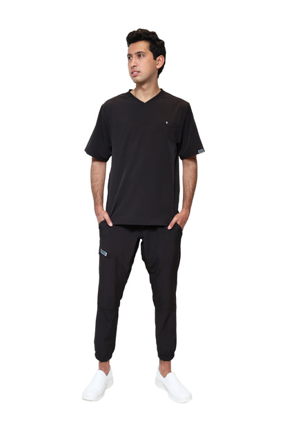 Conjunto SET Filipina y Pantalón JOGGER EA-04 REPELENTE A FLUIDOS-Color NEGRO HOMBRE-HASSAN Uniformes