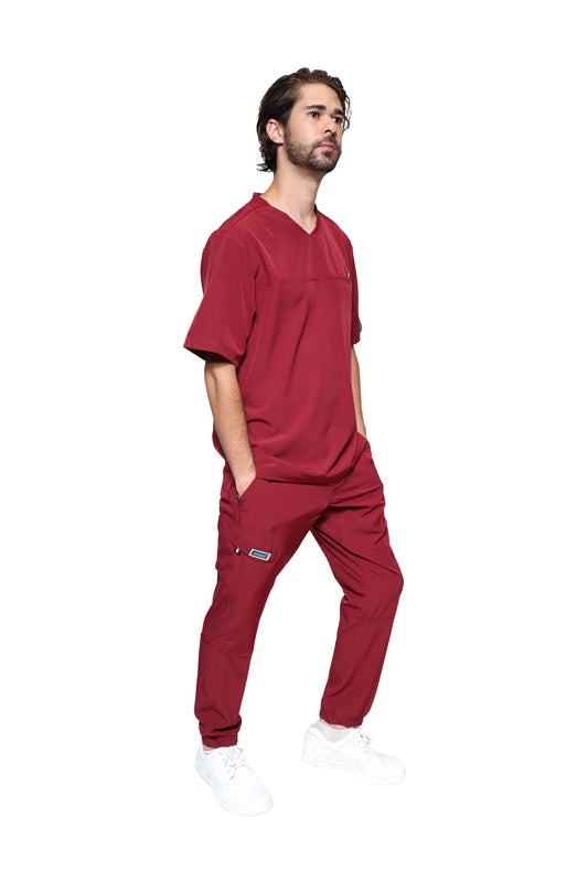 Conjunto SET Filipina y Pantalón JOGGER EA-04 REPELENTE A FLUIDOS-Color VINO HOMBRE-HASSAN Uniformes