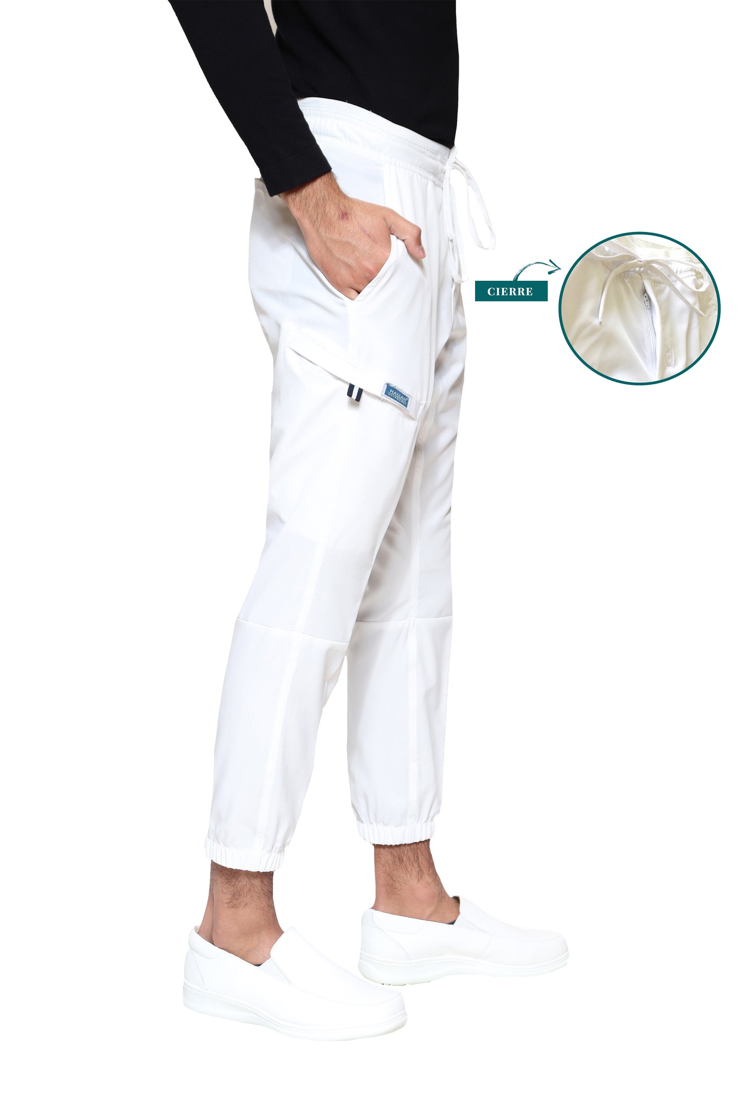 Conjunto SET Filipina y Pantalón JOGGER EA-04 REPELENTE A FLUIDOS-Color BLANCO HOMBRE-HASSAN Uniformes