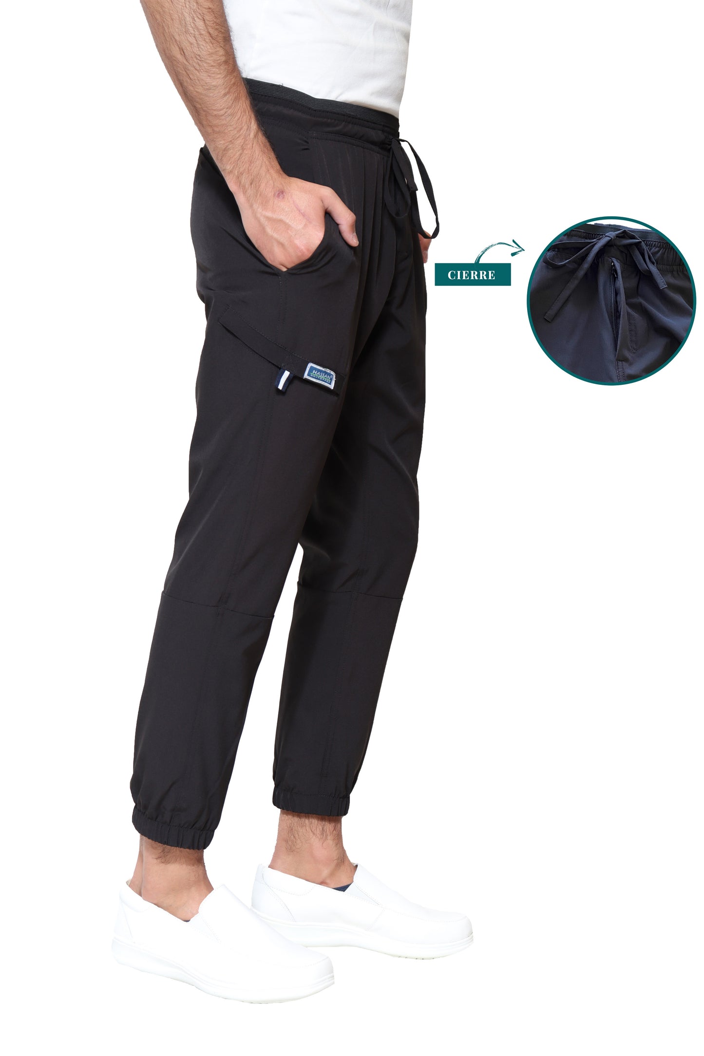 Conjunto SET Filipina y Pantalón JOGGER EA-04 REPELENTE A FLUIDOS-Color NEGRO HOMBRE-HASSAN Uniformes