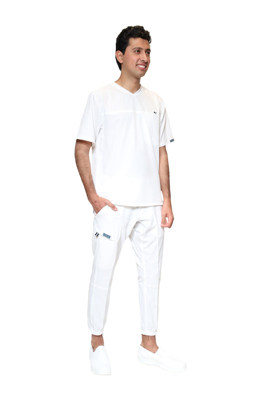 Conjunto SET Filipina y Pantalón JOGGER EA-04 REPELENTE A FLUIDOS-Color BLANCO HOMBRE-HASSAN Uniformes
