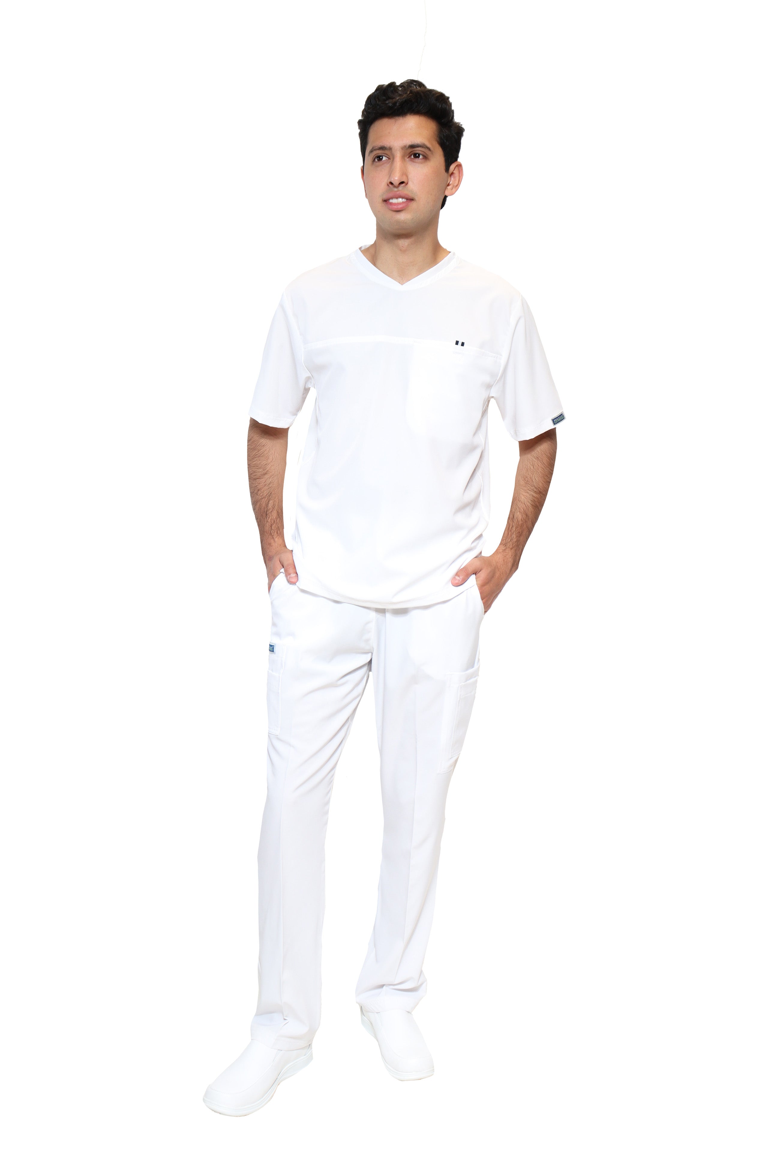 Conjunto SET Filipina y Pantalón EA-04 REPELENTE A FLUIDOS-Color BLANCO HOMBRE-HASSAN Uniformes
