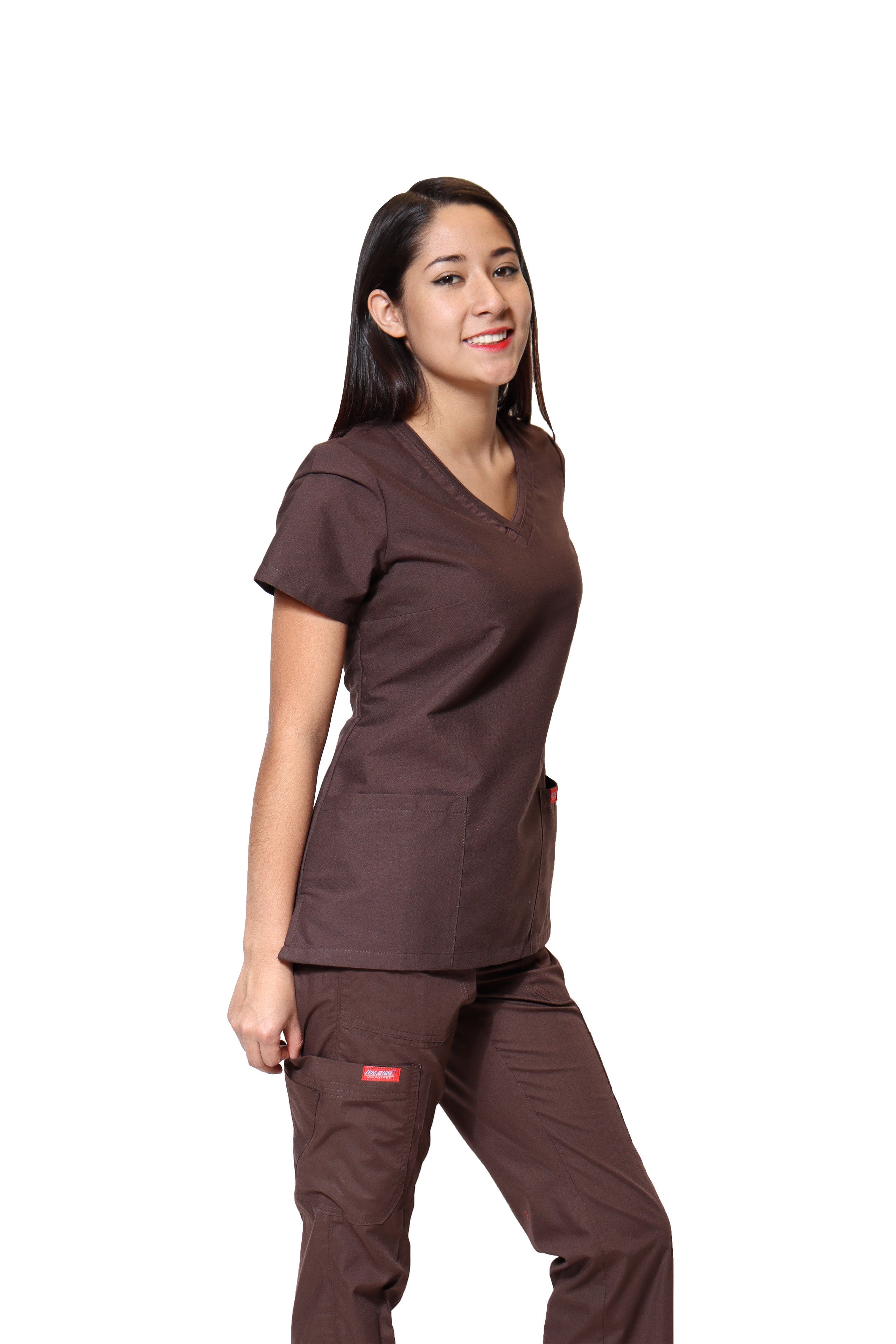 Conjunto SET Filipina y Pantalón ER-01 Kate -Color CAFE - Dama- Ana Isabel Uniformes