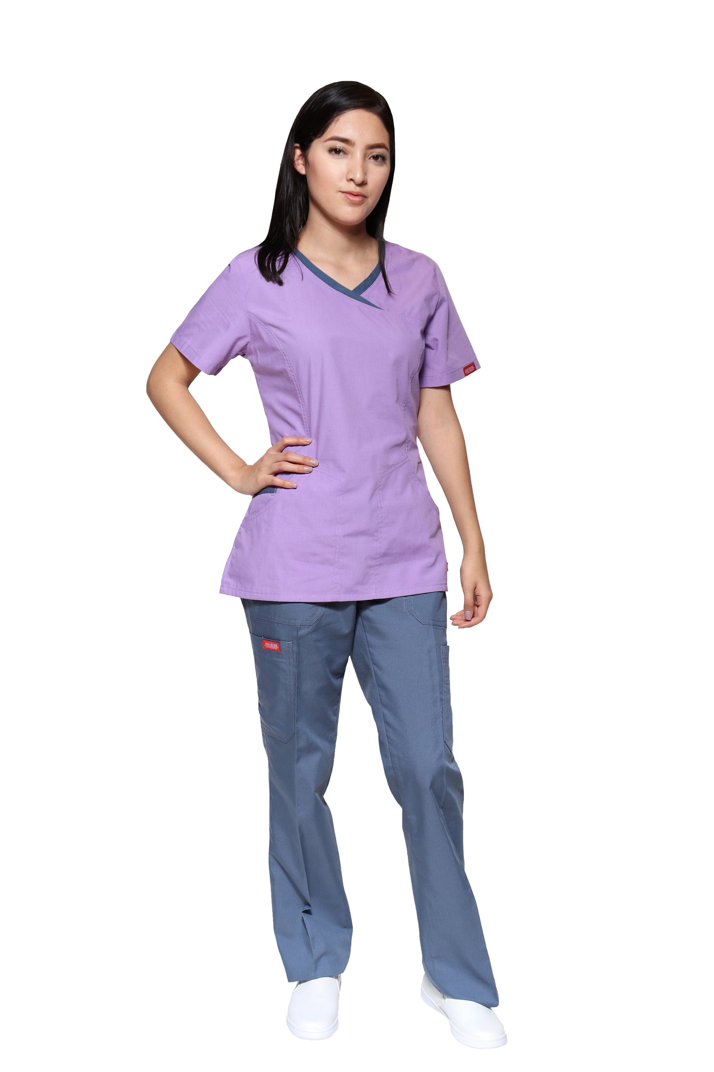 Conjunto SET Filipina y Pantalón ER-05 Titi -Color LILA/ACERO- Dama- Ana Isabel Uniformes