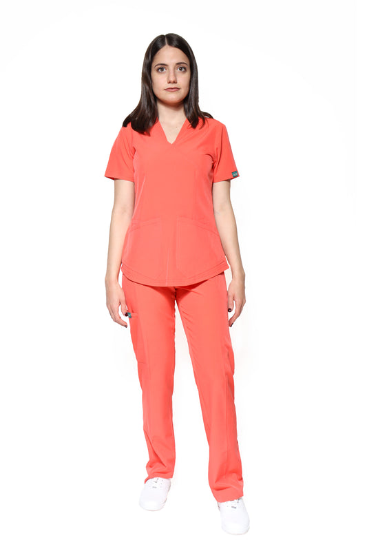 Conjunto SET Filipina y Pantalón EV-02 Muñin REPELENTE A FLUIDOS-Color DURAZNO Dama-Ana Isabel Uniformes