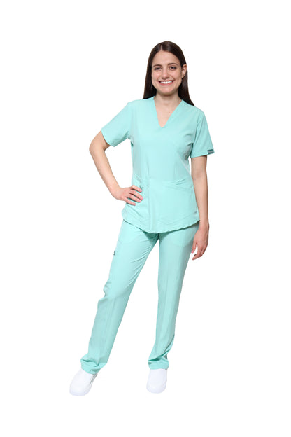 Conjunto SET Filipina y Pantalón EV-02 Muñin REPELENTE A FLUIDOS-Color PISTACHE con PANT PISTACHE Dama-Ana Isabel Uniformes
