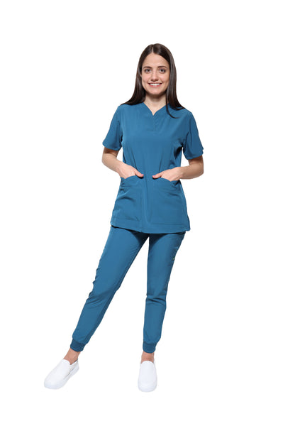 Conjunto SET Filipina y Pantalón JOGGER EV-03 Nani REPELENTE A FLUIDOS-Color CARIBE Dama-Ana Isabel Uniformes
