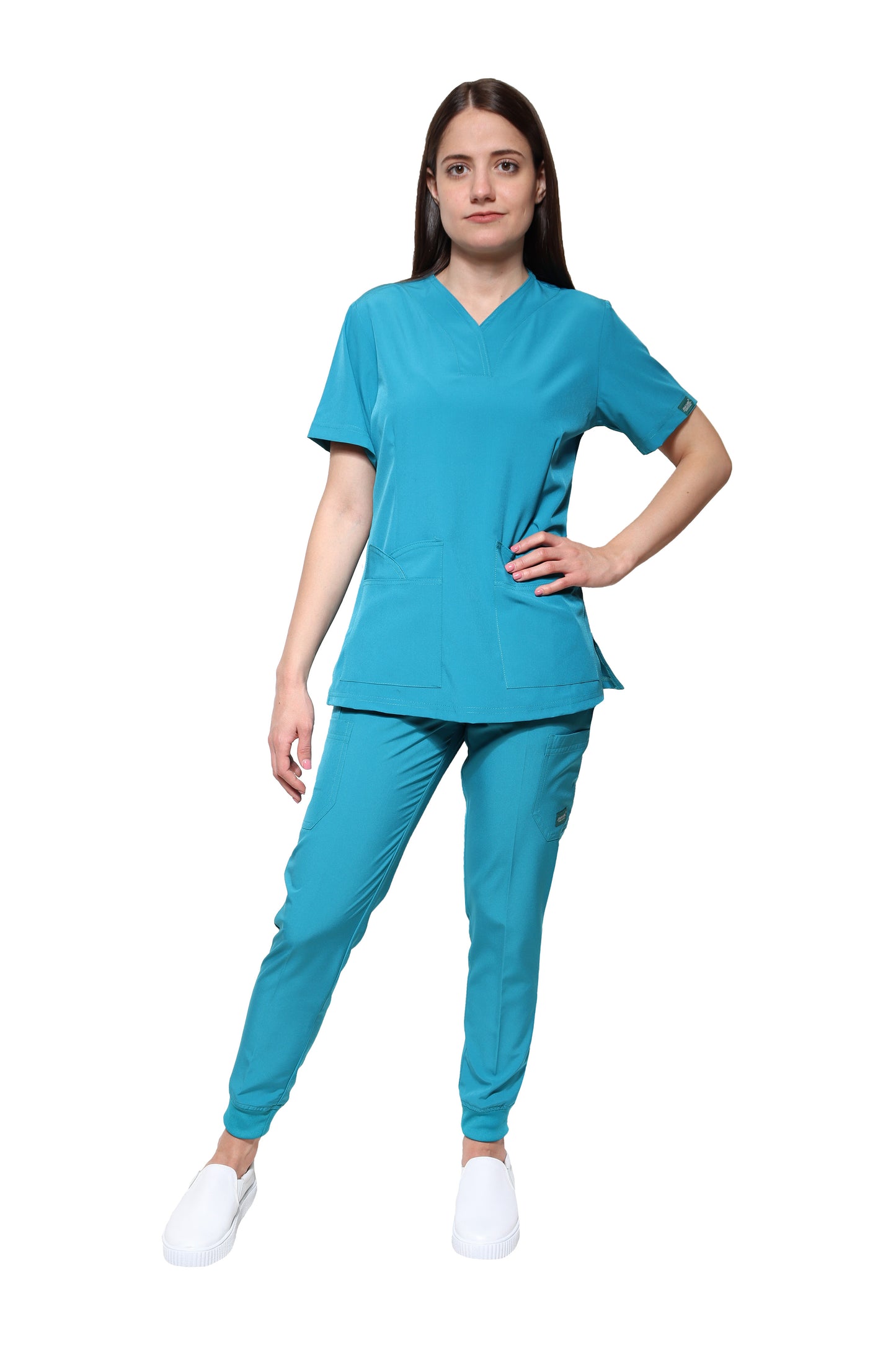 Conjunto SET Filipina y Pantalón JOGGER EV-03 Nani REPELENTE A FLUIDOS-Color VERDE Dama-Ana Isabel Uniformes