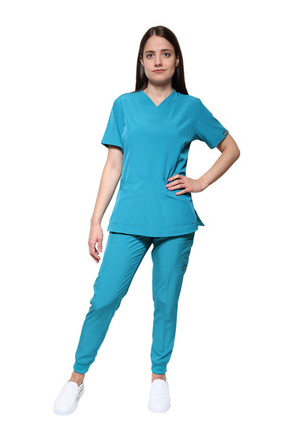Conjunto SET Filipina y Pantalón JOGGER EV-03 Nani REPELENTE A FLUIDOS-Color VERDE Dama-Ana Isabel Uniformes
