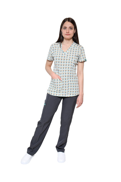 Conjunto SET Filipina y Pantalón EV-04 Tatita REPELENTE A FLUIDOS-Color ESTAMPADO DINOSAURIOS con PANT PEWTER Dama-Ana Isabel Uniformes
