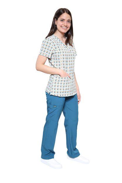 Conjunto SET Filipina y Pantalón EV-04 Tatita REPELENTE A FLUIDOS-Color ESTAMPADO DINOSAURIOS con PANT CARIBE Dama-Ana Isabel Uniformes
