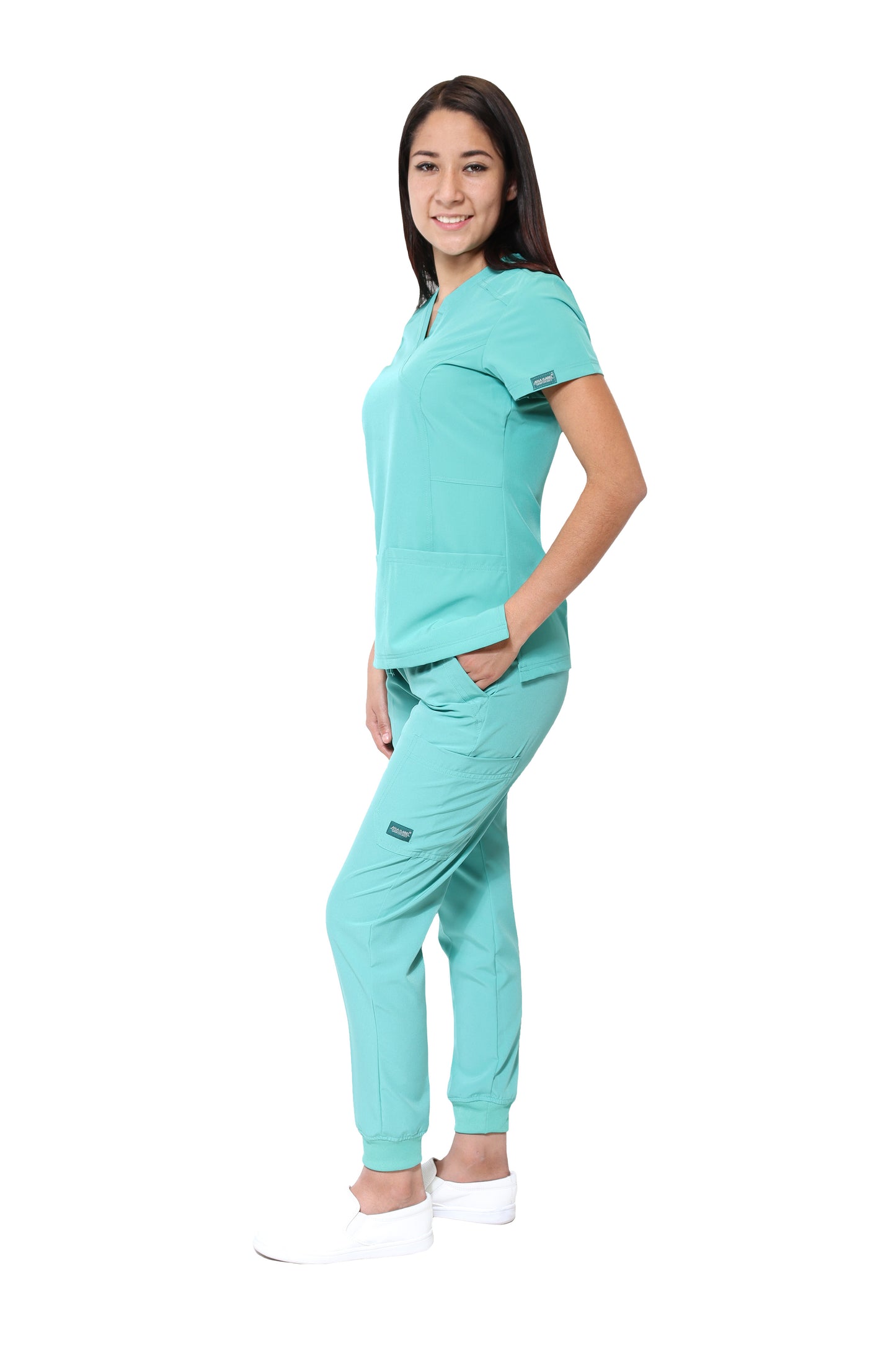 Conjunto SET Filipina y Pantalón JOGGER EV-04 Tatita REPELENTE A FLUIDOS-Color VERDE JADE Dama-Ana Isabel Uniformes