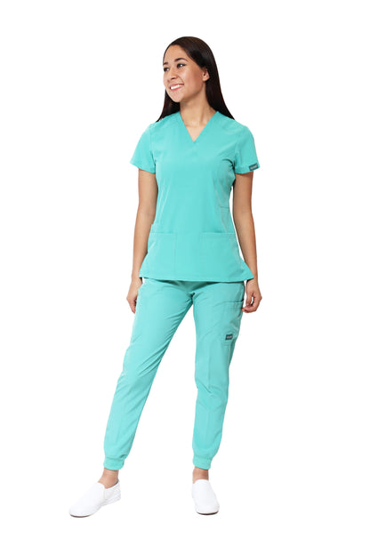 Conjunto SET Filipina y Pantalón JOGGER EV-04 Tatita REPELENTE A FLUIDOS-Color VERDE JADE Dama-Ana Isabel Uniformes
