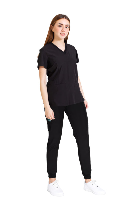 Conjunto SET Filipina y Pantalón JOGGER EV-04 Tatita REPELENTE A FLUIDOS-Color NEGRO Dama-Ana Isabel Uniformes