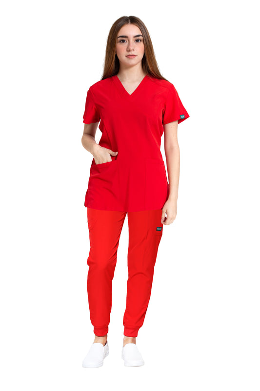 Conjunto SET Filipina y Pantalón JOGGER EV-04 Tatita REPELENTE A FLUIDOS-Color ROJO Dama-Ana Isabel Uniformes