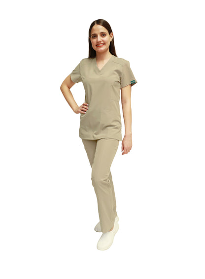 Conjunto SET Filipina y Pantalón EV-04 Tatita REPELENTE A FLUIDOS-Color KAKI Dama-Ana Isabel Uniformes