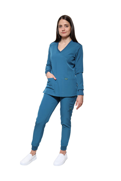 Conjunto SET Filipina MANGA LARGA y Pantalón JOGGER EV-16 Tatita REPELENTE A FLUIDOS-Color CARIBE Dama-Ana Isabel Uniformes