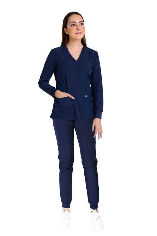 Conjunto SET Filipina MANGA LARGA y Pantalón JOGGER EV-16 Tatita REPELENTE A FLUIDOS-Color MARINO Dama-Ana Isabel Uniformes