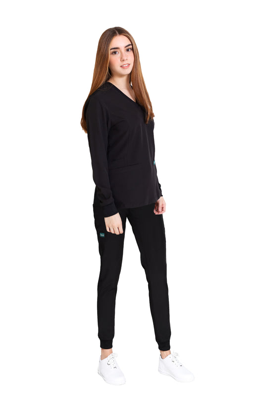 Conjunto SET Filipina MANGA LARGA y Pantalón JOGGER EV-16 Tatita REPELENTE A FLUIDOS-Color NEGRO Dama-Ana Isabel Uniformes