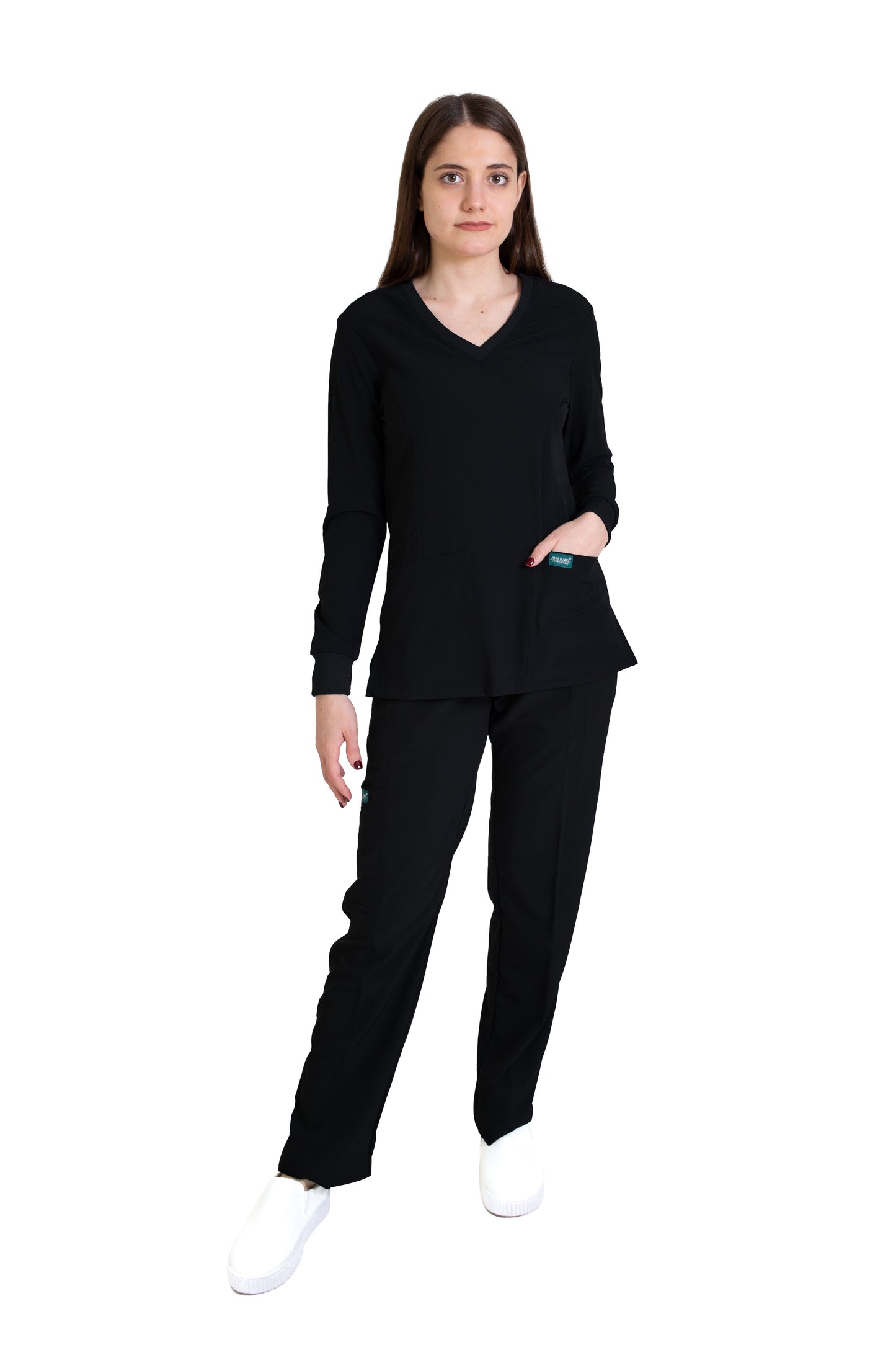 Conjunto SET Filipina MANGA LARGA y Pantalón EV-16 Tatita REPELENTE A FLUIDOS-Color NEGRO Dama-Ana Isabel Uniformes
