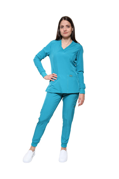 Conjunto SET Filipina MANGA LARGA y Pantalón JOGGER EV-16 Tatita REPELENTE A FLUIDOS-Color VERDE Dama-Ana Isabel Uniformes
