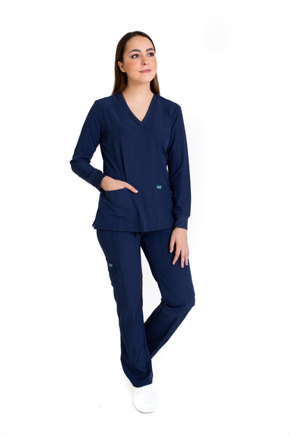 Conjunto SET Filipina MANGA LARGA y Pantalón EV-16 Tatita REPELENTE A FLUIDOS-Color MARINO Dama-Ana Isabel Uniformes