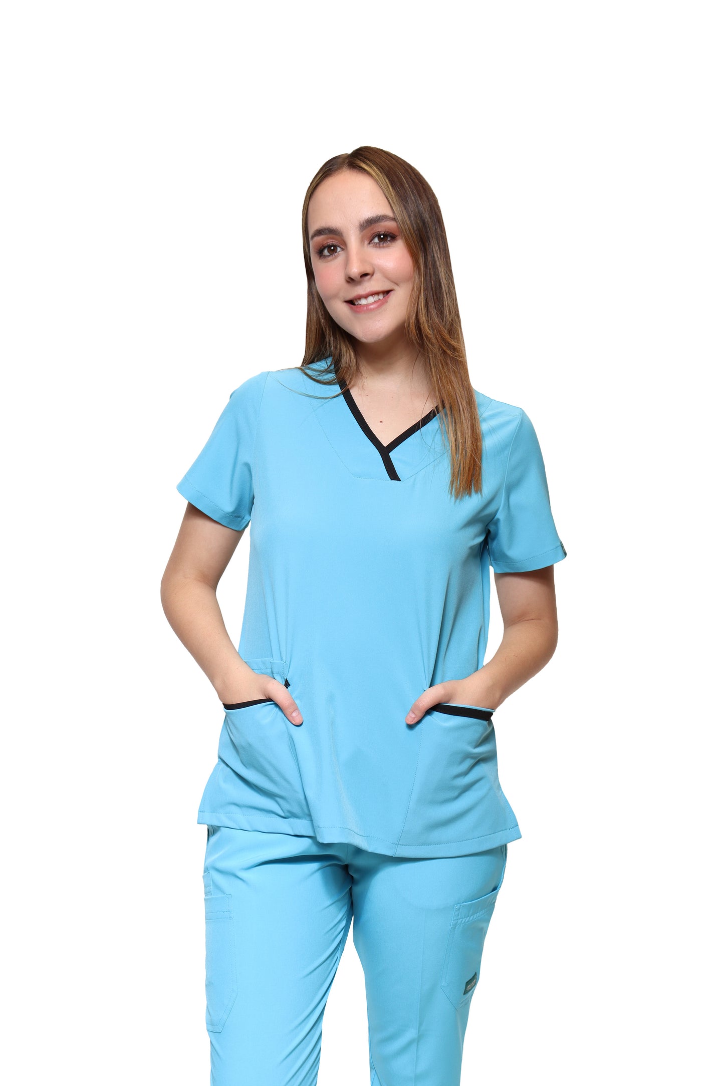 Filipina Top EV-18 Candy REPELENTE A FLUIDOS-Color AQUA/NEGRO Dama-Ana Isabel Uniformes