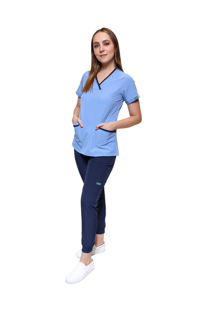 Conjunto SET Filipina y Pantalón JOGGER EV-18 CANDY REPELENTE A FLUIDOS-Color Francia/Marino Dama-Ana Isabel Uniformes