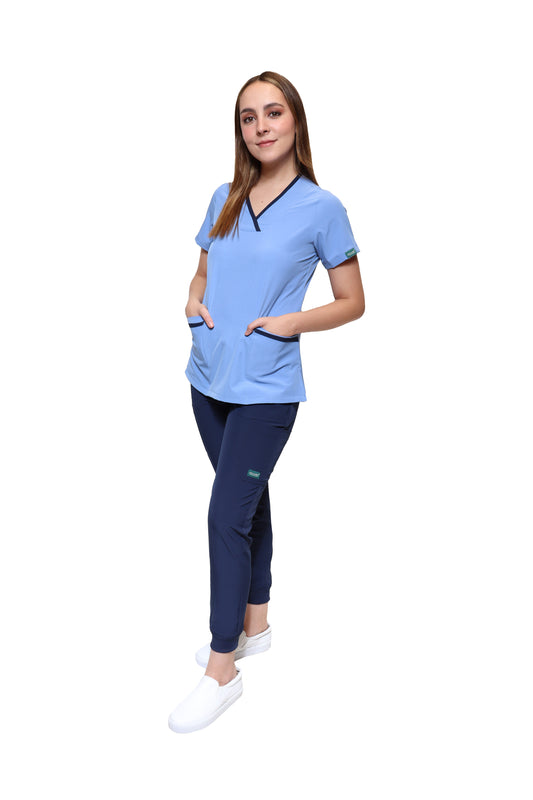 Conjunto SET Filipina y Pantalón JOGGER EV-18 CANDY REPELENTE A FLUIDOS-Color Francia/Marino Dama-Ana Isabel Uniformes