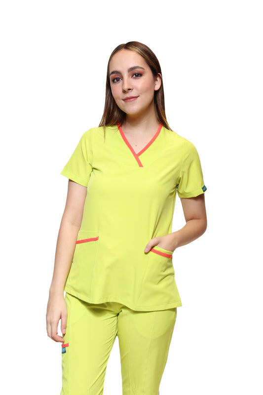 Filipina Top EV-18 Candy REPELENTE A FLUIDOS-Color LIMA/DURAZNO Dama-Ana Isabel Uniformes