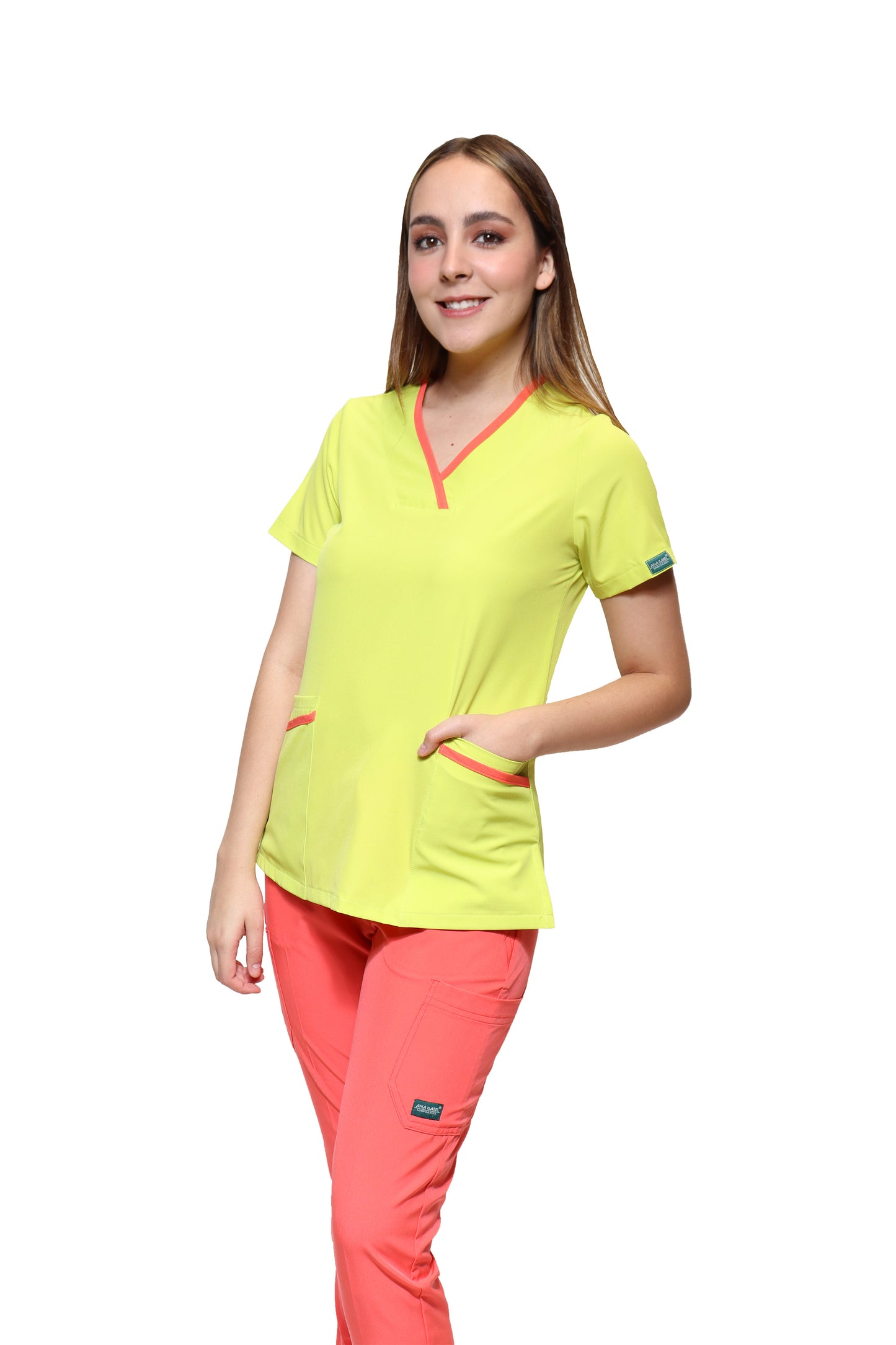 Filipina Top EV-18 Candy REPELENTE A FLUIDOS-Color LIMA/DURAZNO Dama-Ana Isabel Uniformes