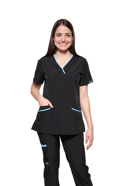 Filipina Top EV-18 Candy REPELENTE A FLUIDOS-Color NEGRO/AQUA Dama-Ana Isabel Uniformes