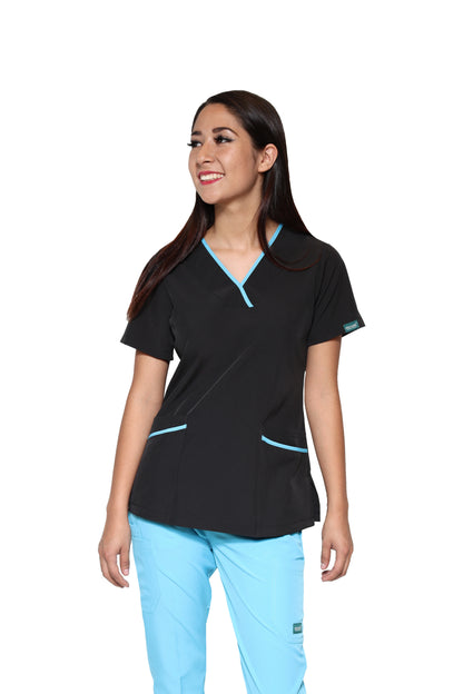 Filipina Top EV-18 Candy REPELENTE A FLUIDOS-Color NEGRO/AQUA Dama-Ana Isabel Uniformes