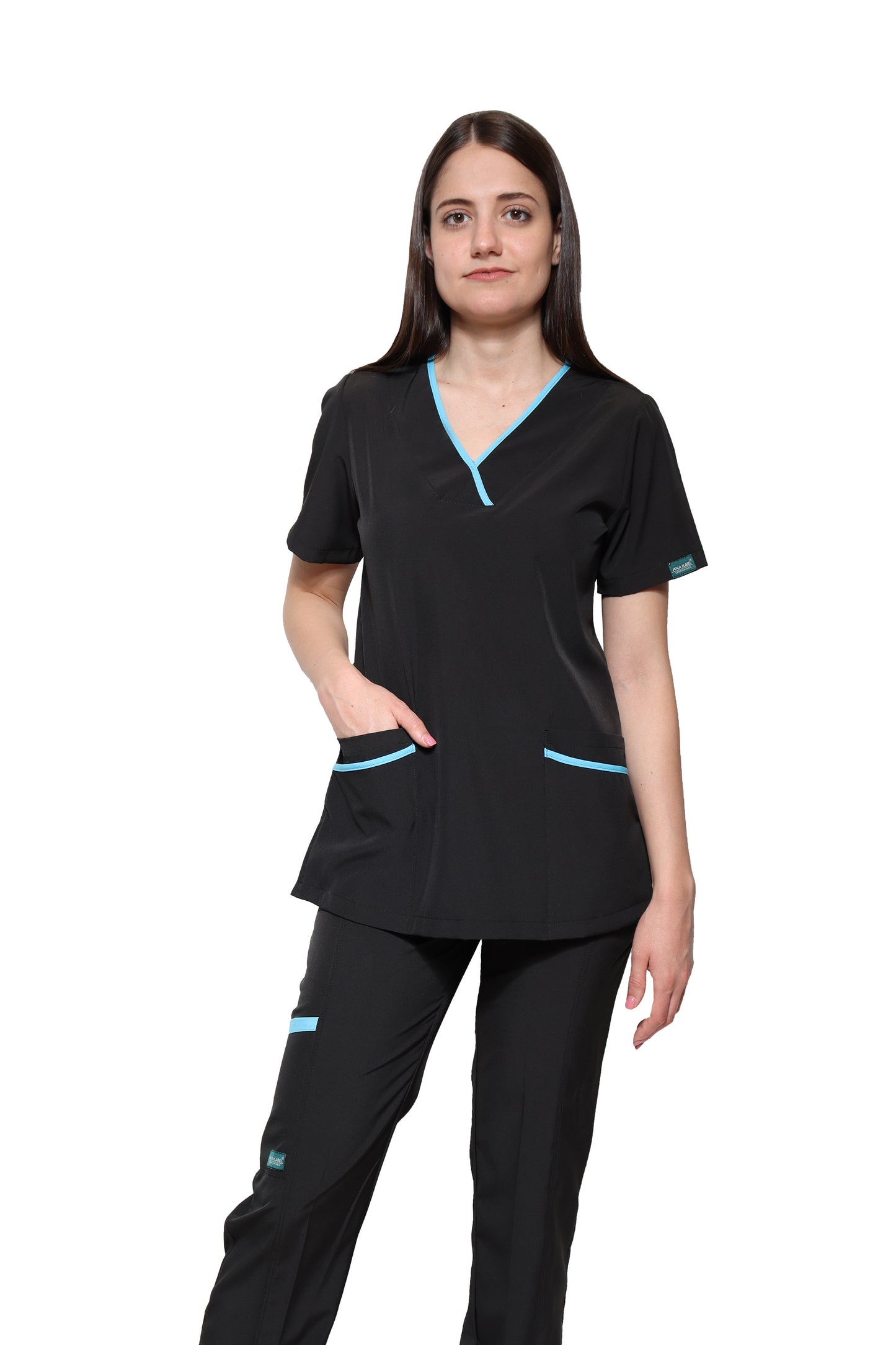Filipina Top EV-18 Candy REPELENTE A FLUIDOS-Color NEGRO/AQUA Dama-Ana Isabel Uniformes