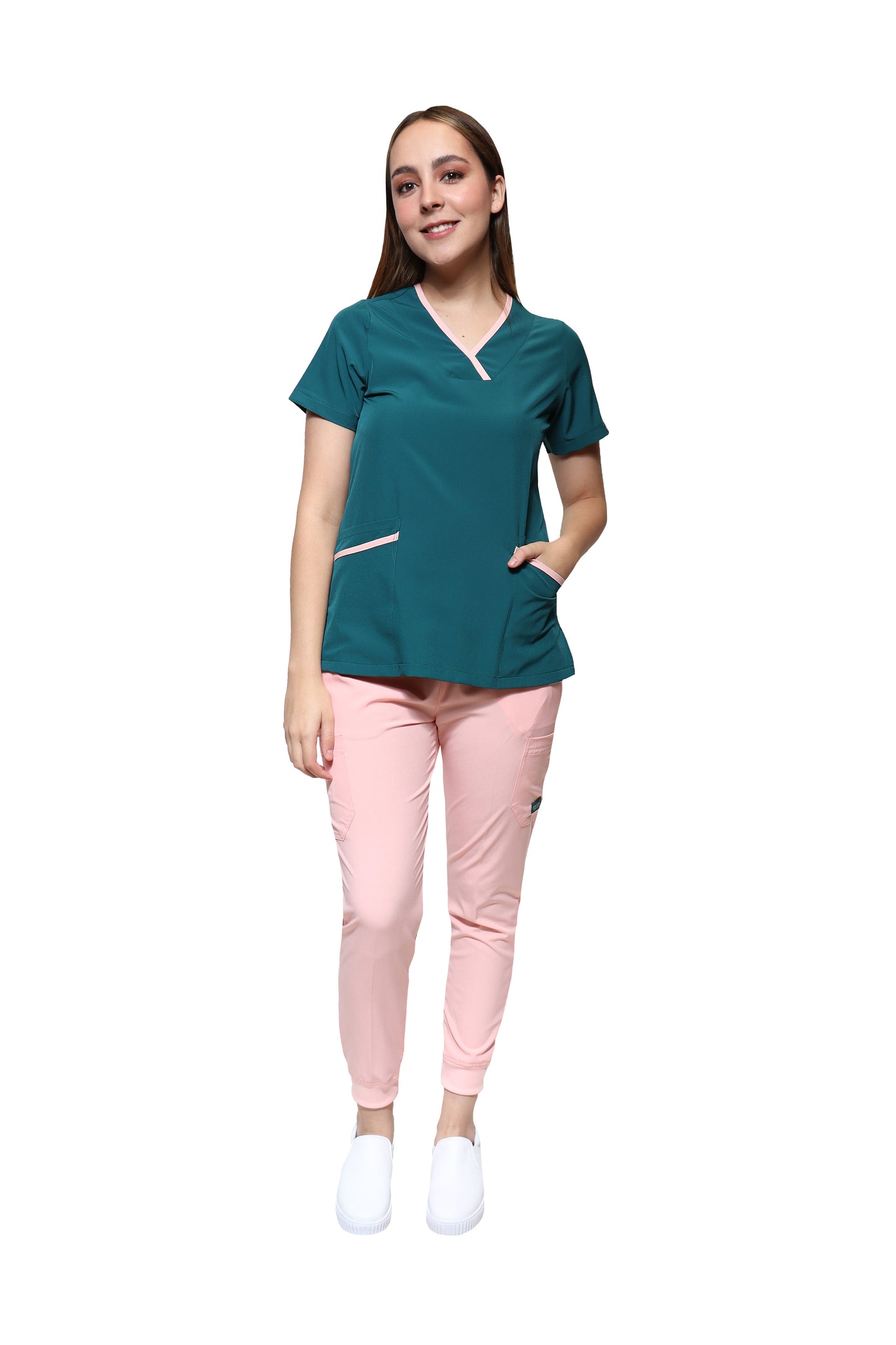 Conjunto SET Filipina y Pantalón JOGGER EV-18 CANDY REPELENTE A FLUIDOS-Color  Pasto/Pastel Dama-Ana Isabel Uniformes