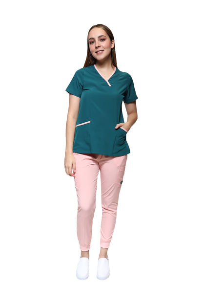 Conjunto SET Filipina y Pantalón JOGGER EV-18 CANDY REPELENTE A FLUIDOS-Color  Pasto/Pastel Dama-Ana Isabel Uniformes