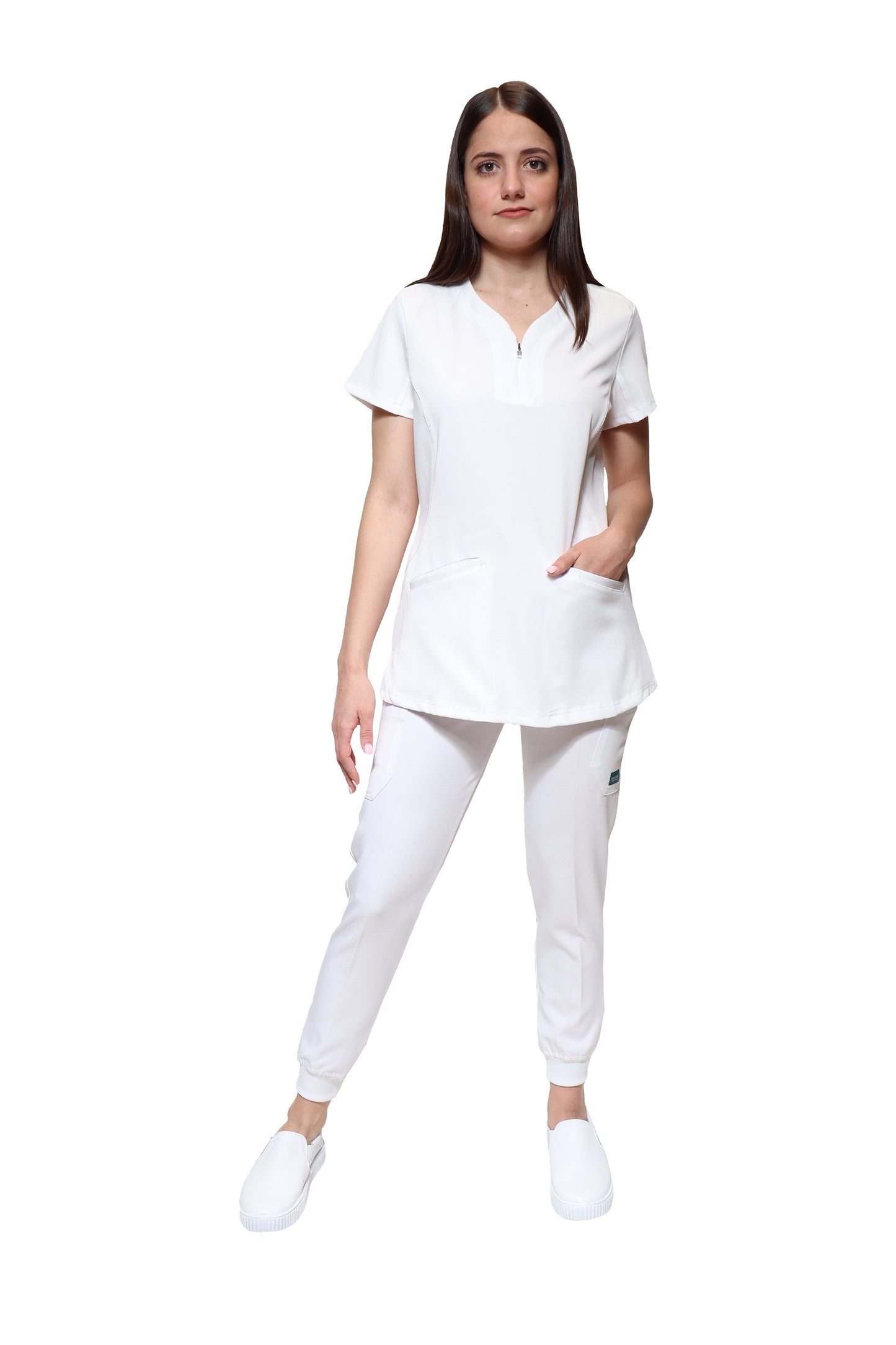 Conjunto SET Filipina y Pantalón JOGGER EV-30 Paola REPELENTE A FLUIDOS-Color BLANCO Dama-Ana Isabel Uniformes