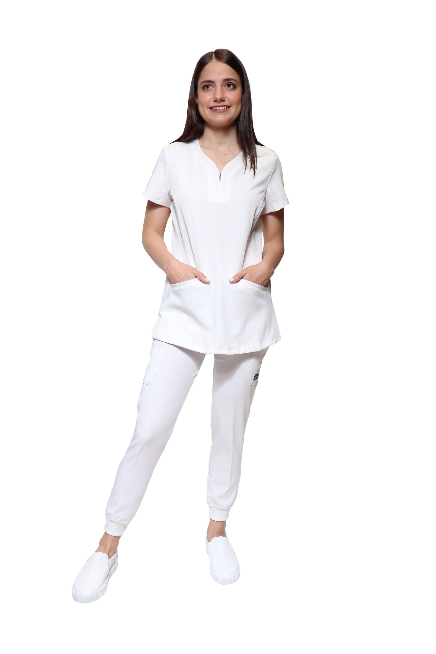Conjunto SET Filipina y Pantalón JOGGER EV-30 Paola REPELENTE A FLUIDOS-Color BLANCO Dama-Ana Isabel Uniformes