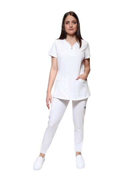 Conjunto SET Filipina y Pantalón EV-30 Paola con Cierre REPELENTE A FLUIDOS-Color Blanco Dama-Ana Isabel Uniformes
